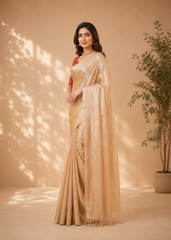 Vanilla Mist Soft Tissue Saree With Subtle Golden Zari Shine