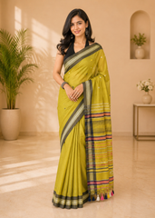Pravaha Neon Green Bhujodi Handwoven Bengal Loom Saree