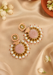Peach Pearl Elegance Dangler Earrings