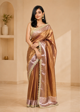 Royal Gleam Purple & Copper Dual-Tone Zari Tissue Silk Saree
