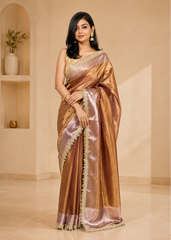 Royal Gleam Purple & Copper Dual-Tone Zari Tissue Silk Saree
