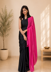 Luxury Black Magenta Modal Silk Saree With Tie Dye Artistry