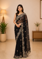 Noir Elegance Embroidered Georgette Saree