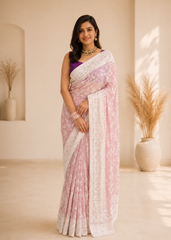 Pristine Blush Pink Designer Georgette Saree