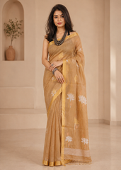 Kanak Kamal Golden Bloom Tissue Silk Saree