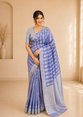 Blue Rose Crushed Tissue Saree