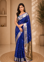 Regal Radiance Royal Blue Paithani Saree