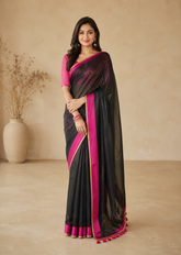 Raniya Black Bengal Tissue Saree with Rani Border