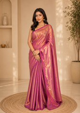 Sunset Symphony Orange Maroon Tissue Saree