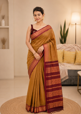 Mustard Yellow Cotton Silk Gadwal Saree
