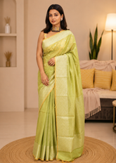 Lime Glow Banarasi Chanderi Sico Saree