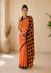 Exquisite Rust and Black Polka Mul Saree