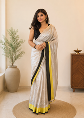 Moonlit Radiance Silver Tissue Saree