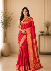 Crimson Red Banarasi Chiniya Silk Saree
