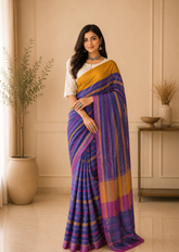 Royal Purple Handwoven Hallmarked Dhonekhali Cotton Saree