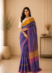 Royal Purple Handwoven Hallmarked Dhonekhali Cotton Saree