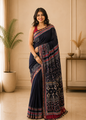 Indigo Reverie Mangalgiri Ajrakh Handblock