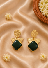 Emerald Allure Bottle Green Monalisa Brass Earrings