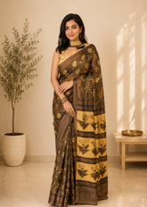 Sunset Elegance Ajrakh Handblock Modal Silk Saree