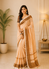 Soft Cone Brown Handloom Linen Saree