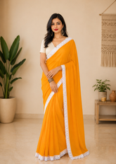 Sunflower Radiance Pure Mul Saree with Crochet Lace and Hakoba Blouse