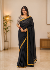 Midnight Elegance Soft Black Mul Saree