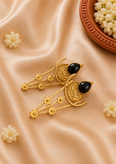 Midnight Elegance Ethnic Brass Stone Earrings