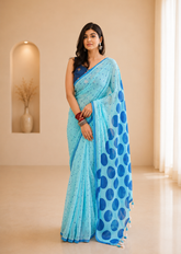 Ocean Breeze Polka Dot Handloom Mul Saree