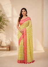Lime Rose Checks Pure Handloom Mul Saree