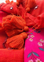 Rust Orange Mirror Glow Soft Bengal Handloom Mul Saree with Rani Pink Block Print Blouse