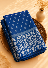 Twilight Blossom Cotton Muslin Jamdani Saree