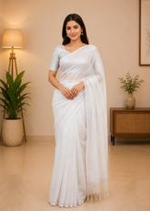 Royal Chandrika Soft Silver Bengal Tissue Saree