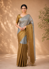 Svarna Tara Soft Tissue Saree With Dual Tone Metallic Elegance