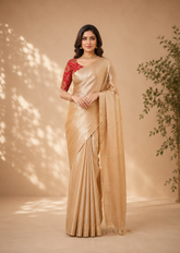 Vanilla Mist Soft Tissue Saree With Subtle Golden Zari Shine