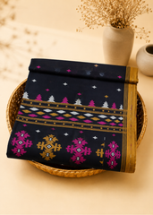 Black Bengal Cotton Jamdani Saree with Multicolour Buta