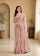 Mocha Glow Handloom Mul Saree with Golden Sitara Work
