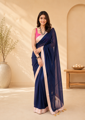 Midnight Azure Ink Blue Mul Cotton Saree