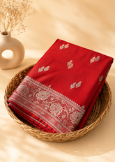 Agni Red Mashru Silk Water Zari Handloom Saree