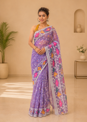 Lilac Luster Elegant Dhakai Handloom Saree