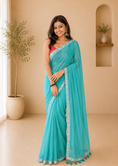 Noor-E-Neelam Sea Green Handloom Mul Cotton Saree