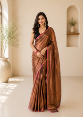 Tamra Rekha Rustic Handwoven Tissue Saree