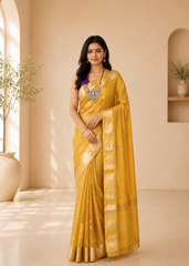Golden Glow Desi Tussar Banarasi Silk Saree