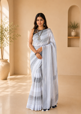 Chandrika Stripes Monochrome Handloom Mul Saree