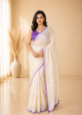 SitaraValli Bengal Tissue Saree with Purple Border