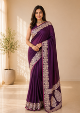 Luxury Amethyst Mashru Silk Saree With Elegant Zari Border