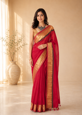Lalima Handwoven Red Mul Cotton Saree