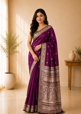 Anuragini Wine Bengal Handloom Baluchuri Saree