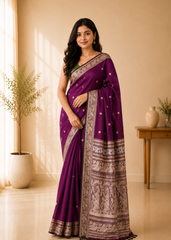 Anuragini Wine Bengal Handloom Baluchuri Saree