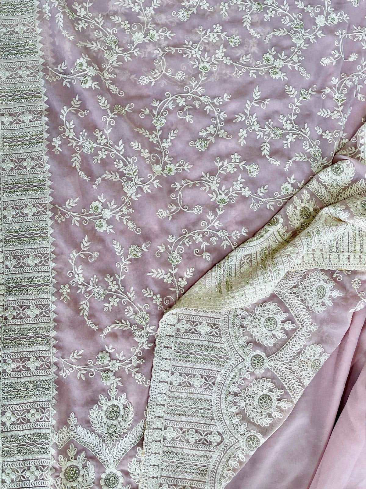 Pristine Blush Thread Embroidery Georgette Saree