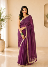 Royal Wine Mul Cotton Saree with Zari Work